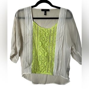 2 for $18 Cute Sheer  mid sleeve top Jessica Simpson White Lime Green S